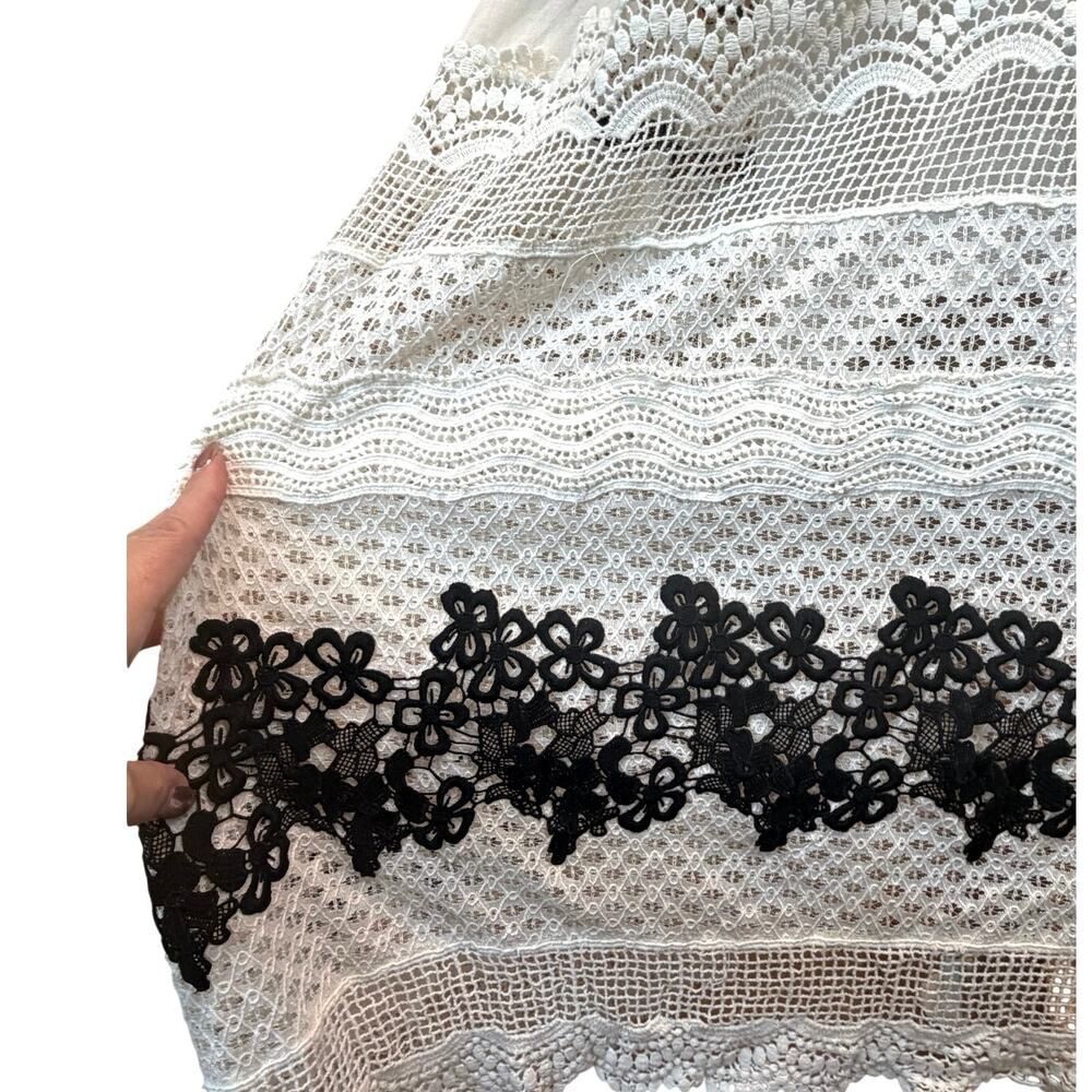 By Anthropologie Whimsigoth Boho Tiered Maxi Dress Contrast Crochet Lace SZ L - Picture 9 of 16